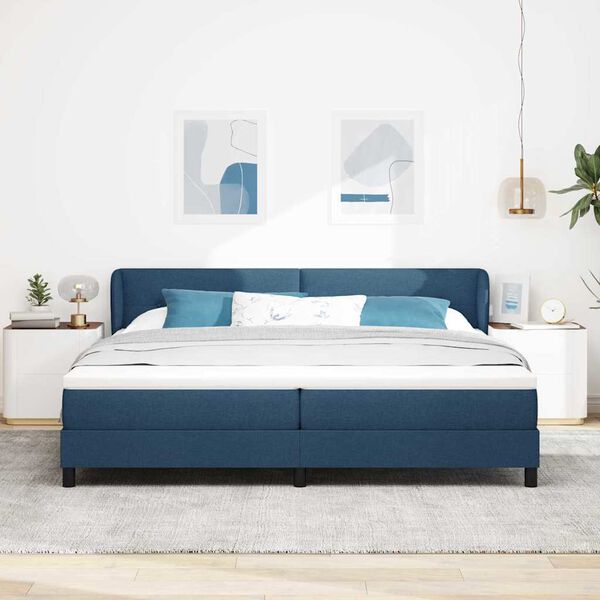 vidaXL Cama Box com colch&atilde;o com cabeceira Azul 200 x 200 cm tecido