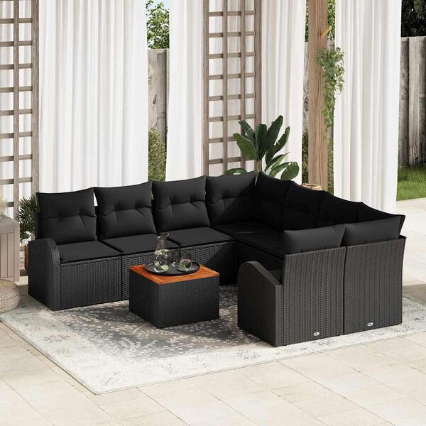 vidaXL Conjunto de Sofá de Jardim 9 pcs Preto
