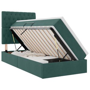 vidaXL Cama com arruma&ccedil;&atilde;o e LED Verde Escuro 90 x 190 cm Veludo