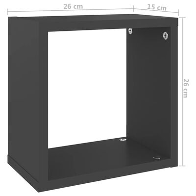 vidaXL Prateleiras de parede em forma de cubo 2 pcs 26x15x26 cm cinza