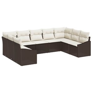 vidaXL Conjunto de Sof&aacute; de Jardim 9 pcs Marrom e Creme vime PE