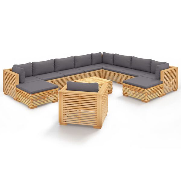 vidaXL 12 pcs conjunto lounge jardim c/ almofad&otilde;es madeira teca maci&ccedil;a