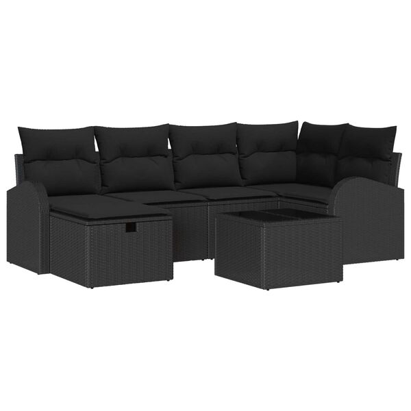 vidaXL Conjunto de Sof&aacute; de Jardim 7 pcs Preto 234 x 124 x 85 cm