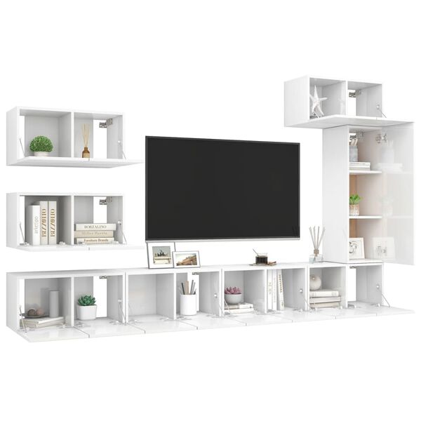 vidaXL 8 pcs conjunto m&oacute;veis de TV derivados madeira branco brilhante