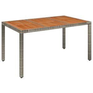 vidaXL Mesa de jardim com tampo de madeira 150x90x75 cm vime PE cinza