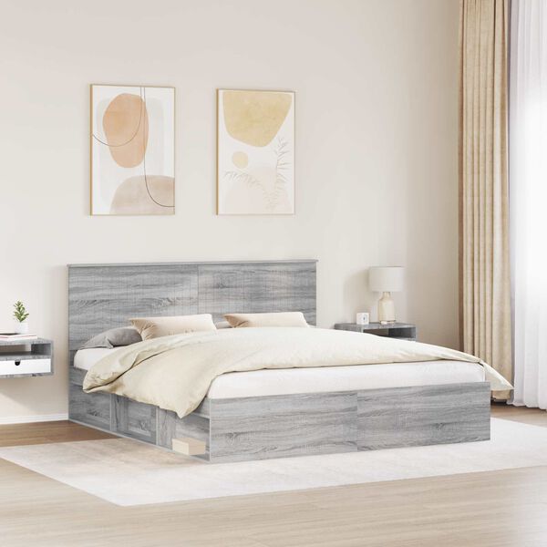 vidaXL Estrutura da Cama com cabeceira Cinza Sonoma 180 x 200 cm