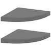 vidaXL Prateleiras canto suspensas 2 pcs 35x35x3,8cm MDF cinza brilh.