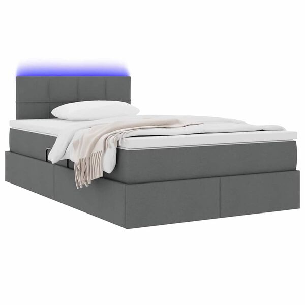 vidaXL Cama com arrumação e LED Cinza Escuro 120 x 200 cm Poliéster