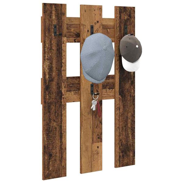vidaXL Cabideiro de Parede Madeira antiga 65 x 3 x 100 cm