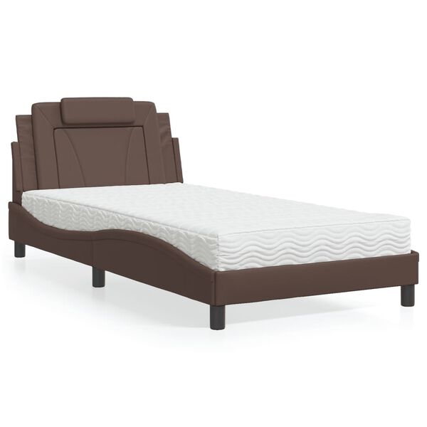 vidaXL Cama Viana com colch&atilde;o 100x200 cm couro artificial castanho