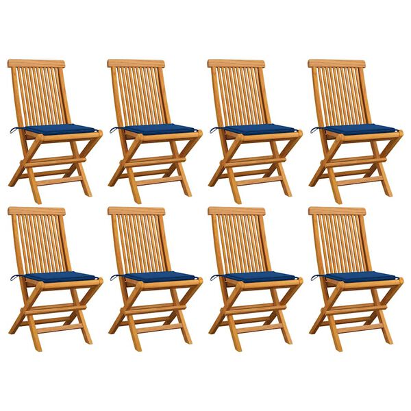 vidaXL Cadeiras de jardim c/ almofad&otilde;es azul real 8 pcs teca maci&ccedil;a