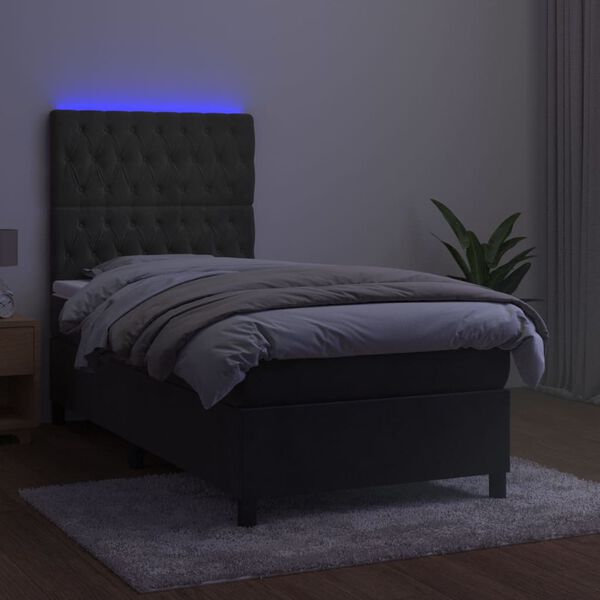 vidaXL Cama box spring c/ colch&atilde;o/LED 80x200 cm veludo cinzento-escuro