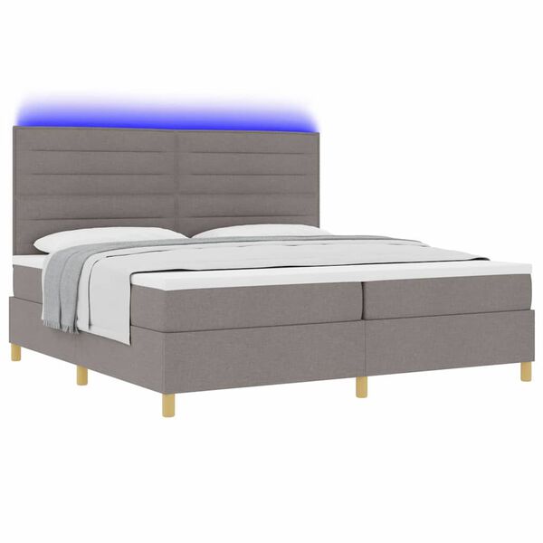 vidaXL Cama Box Spring LED Cinzento-acastanhado 200 x 200 cm tecido