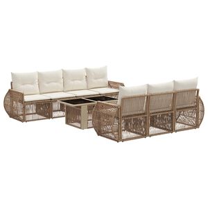 vidaXL Conjunto de Sof&aacute; de Jardim 8 unid. Bege e Branco Creme vime PE