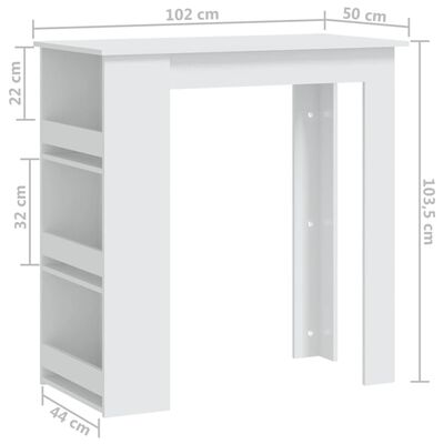 vidaXL Mesa de bar com prateleira aglomerado 102x50x103,5cm branco