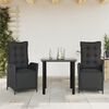 vidaXL 3 pcs conjunto de jantar p/ jardim c/ almofad&otilde;es vime PE preto
