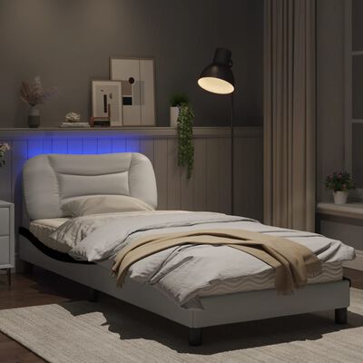 vidaXL Estrutura cama c/ luzes LED 80x200 cm couro artif. branco/preto