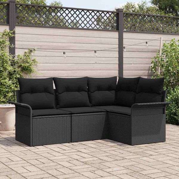 vidaXL Conjunto de Sof&aacute; de Jardim 4 pcs Preto vime PE