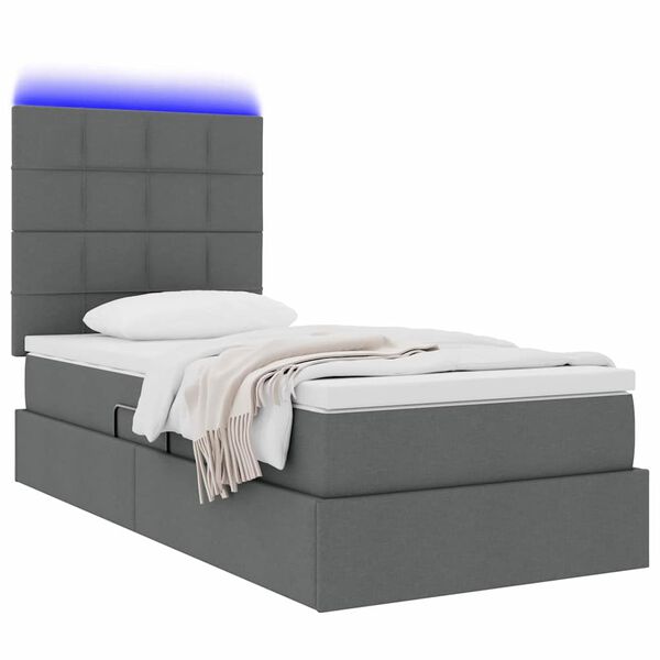 vidaXL Cama com arruma&ccedil;&atilde;o e LED Cinza Escuro 100 x 200 cm Poli&eacute;ster