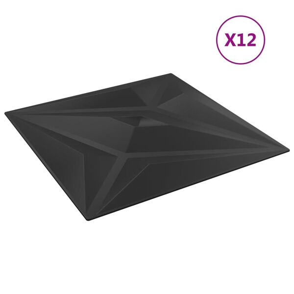 vidaXL Pain&eacute;is de parede 12 pcs 50x50 cm 3m&sup2; XPS estrela preto
