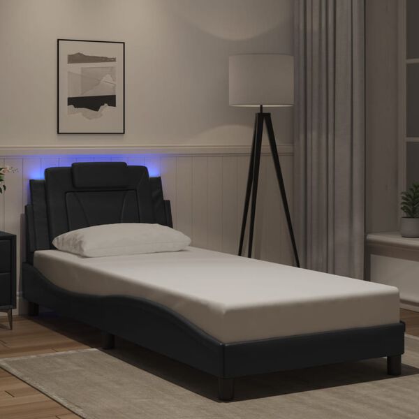 vidaXL Estrutura de cama Viana com LED sem colch&atilde;o 90x190 cm preto