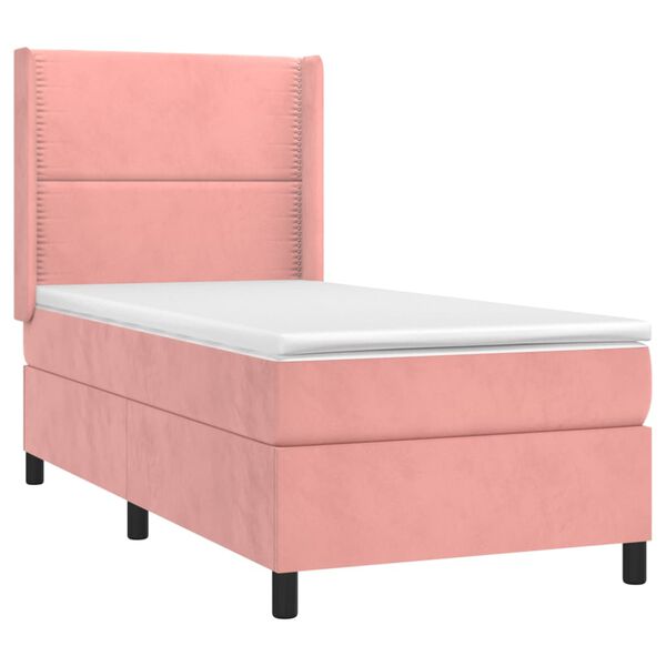 vidaXL Cama box spring c/ colch&atilde;o/LED 90x190 cm veludo rosa
