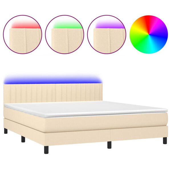 vidaXL Cama box spring c/ colch&atilde;o e LED 180x200 cm tecido cor creme