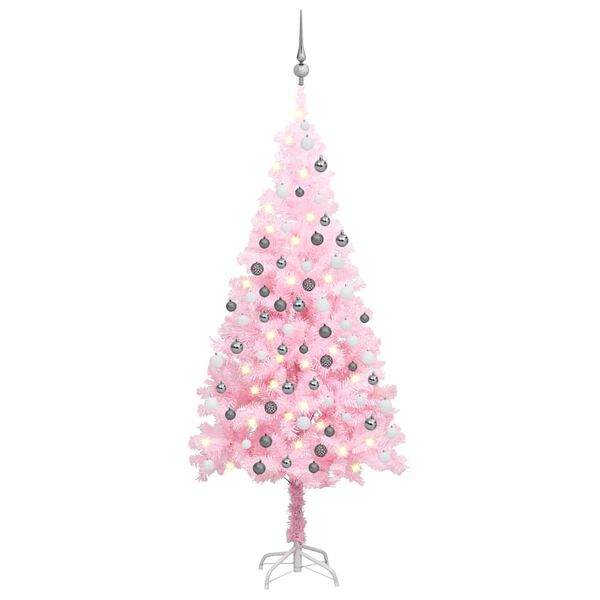 vidaXL &Aacute;rvore Natal artificial pr&eacute;-iluminada c/ bolas PVC rosa
