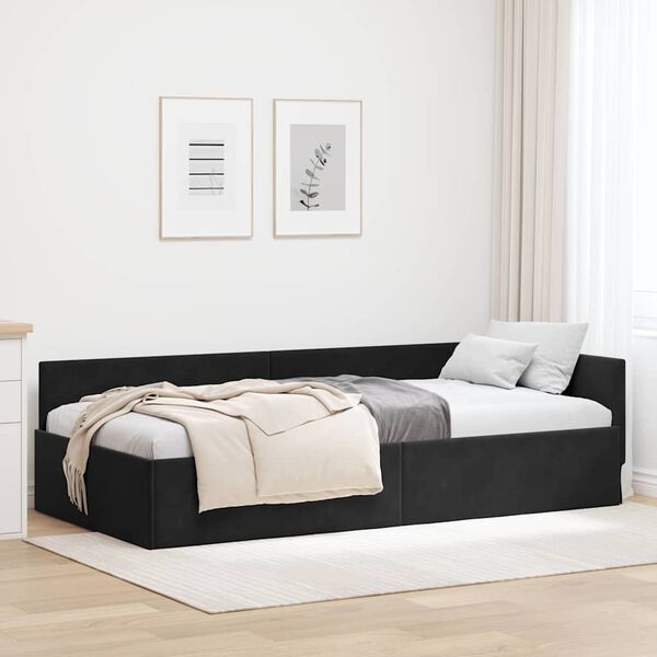 vidaXL Estrutura de Cama de Canto Preto 90 cm x 200 cm Veludo
