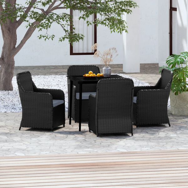 vidaXL 5 pcs conjunto de jantar p/ jardim c/ almofad&otilde;es preto