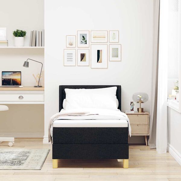 vidaXL Cama Box com colch&atilde;o com cabeceira Preto 200 x 80 cm Poli&eacute;ster