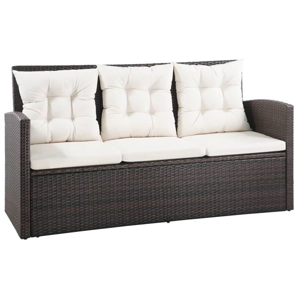 vidaXL 5 pcs conjunto lounge jardim c/ almofadões vime PE castanho