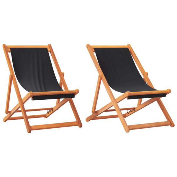 vidaXL Cadeiras de praia dobr&aacute;veis 2 pcs tecido preto