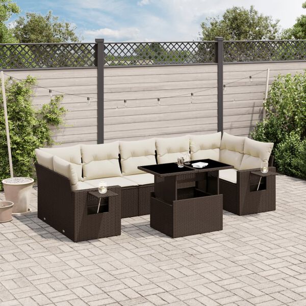 vidaXL 8 pcs conjunto sof&aacute;s de jardim c/ almofad&otilde;es vime PE castanho