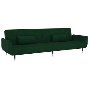vidaXL Sof&aacute;-cama 2 lugares com duas almofadas veludo verde-escuro