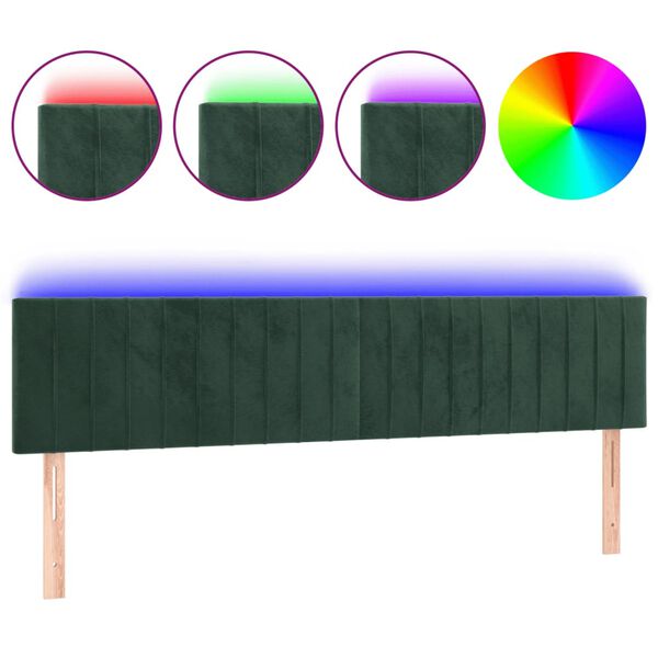 vidaXL Cabeceira de cama c/luzes LED veludo 160x5x78/88cm verde-escuro