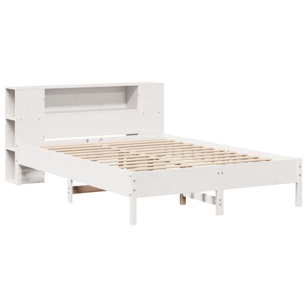 vidaXL Cama com estante sem colchão 160x200 cm pinho maciço branco