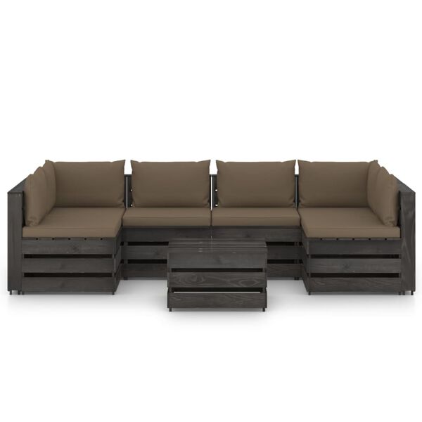 vidaXL 7 pcs conj. lounge jardim + almofad&otilde;es madeira impreg. cinzento