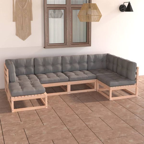 vidaXL 6 pcs conjunto lounge de jardim c/ almofadões pinho maciço
