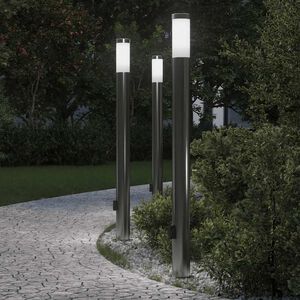 vidaXL Lumin&aacute;rias de balizador com tomada, 3 pe&ccedil;as, 110 cm, a&ccedil;o inoxid&aacute;vel, IP44