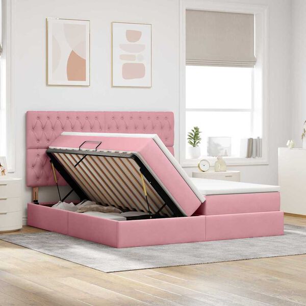 vidaXL Cama com Armazenamento com colch&atilde;o Rosa 180 x 200 cm Veludo