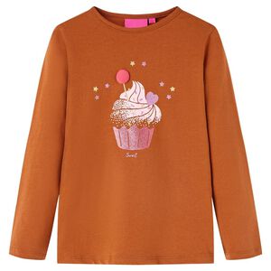 vidaXL T-shirt de manga comprida para crian&ccedil;a cor conhaque 104
