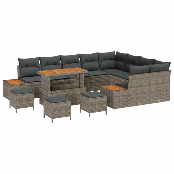 vidaXL Conjunto de Sof&aacute; de Jardim Cinzeto Rattan Sint&eacute;tico