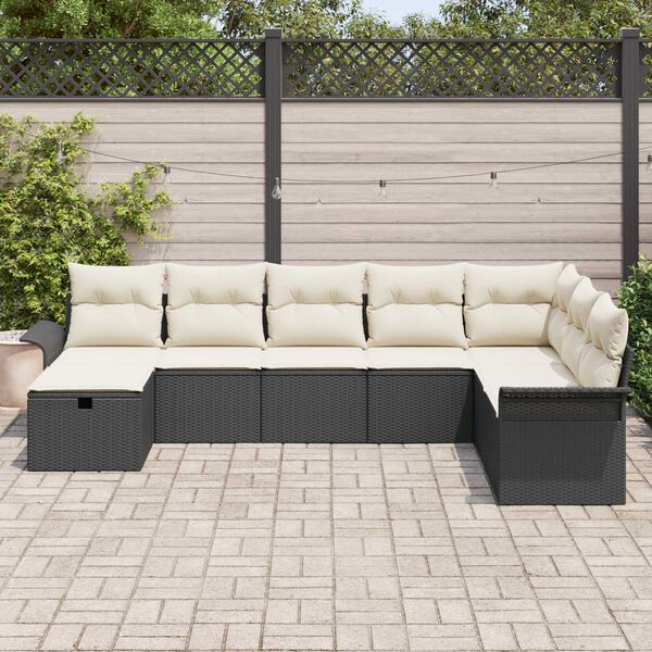 vidaXL Conjunto de Sofá de Jardim Manual 8 pcs Preto e Creme vime PE