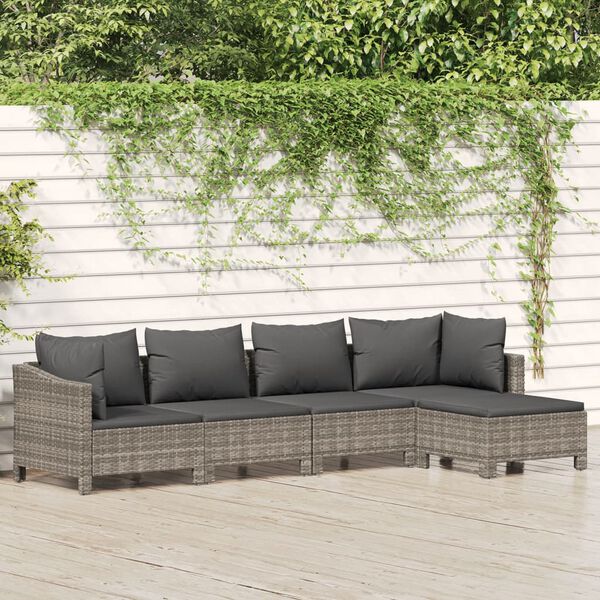 vidaXL 5 pcs conjunto lounge de jardim c/ almofadões vime PE cinzento