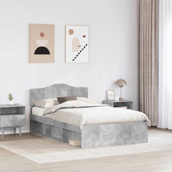 vidaXL Estrutura da Cama com cabeceira Cinza Concreto 135 x 190 cm