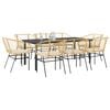 vidaXL Conjunto jantar jardim 9 pe&ccedil;as almofadas vidro vime PE castanho