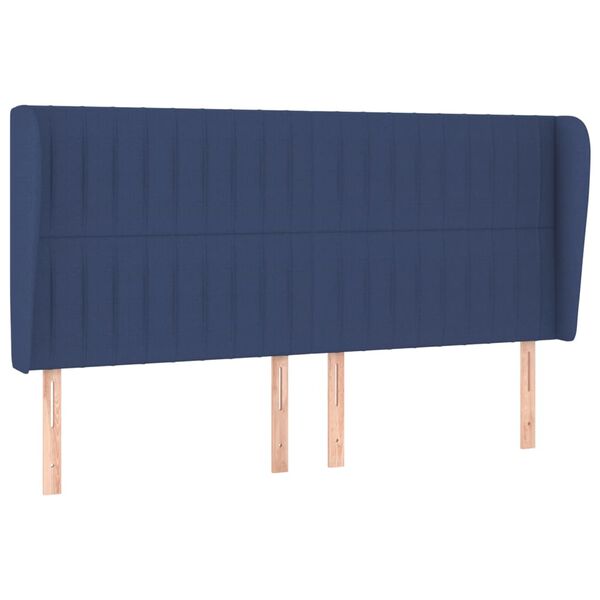 vidaXL Cabeceira de cama c/ abas tecido 163x23x118/128 cm azul