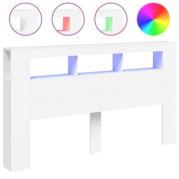 vidaXL Cabeceira cama c/ LEDs 180x18,5x103,5 cm deriv. madeira branco