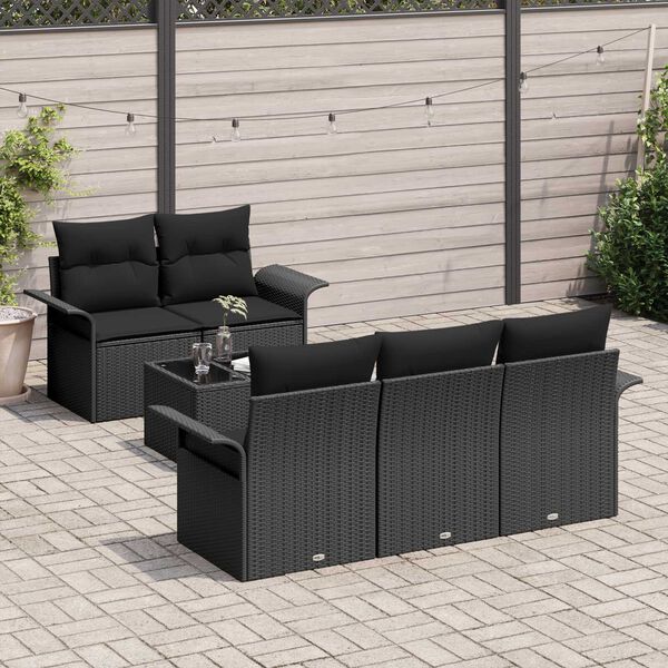 vidaXL Conjunto de Sofá de Jardim 6 pcs Preto Rattan e Aço e Vidro